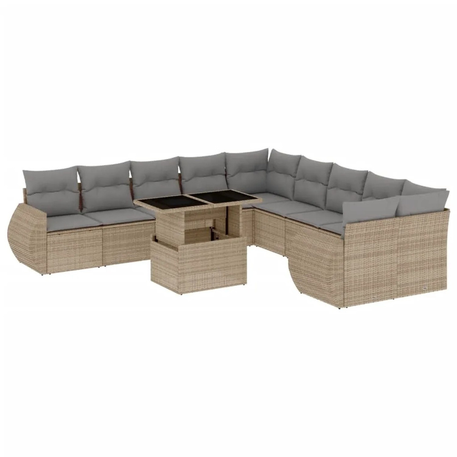 vidaXL 11-teilige Garten-Sofagarnitur aus Poly-Rattan mit Kissen in Beige - Bild 2