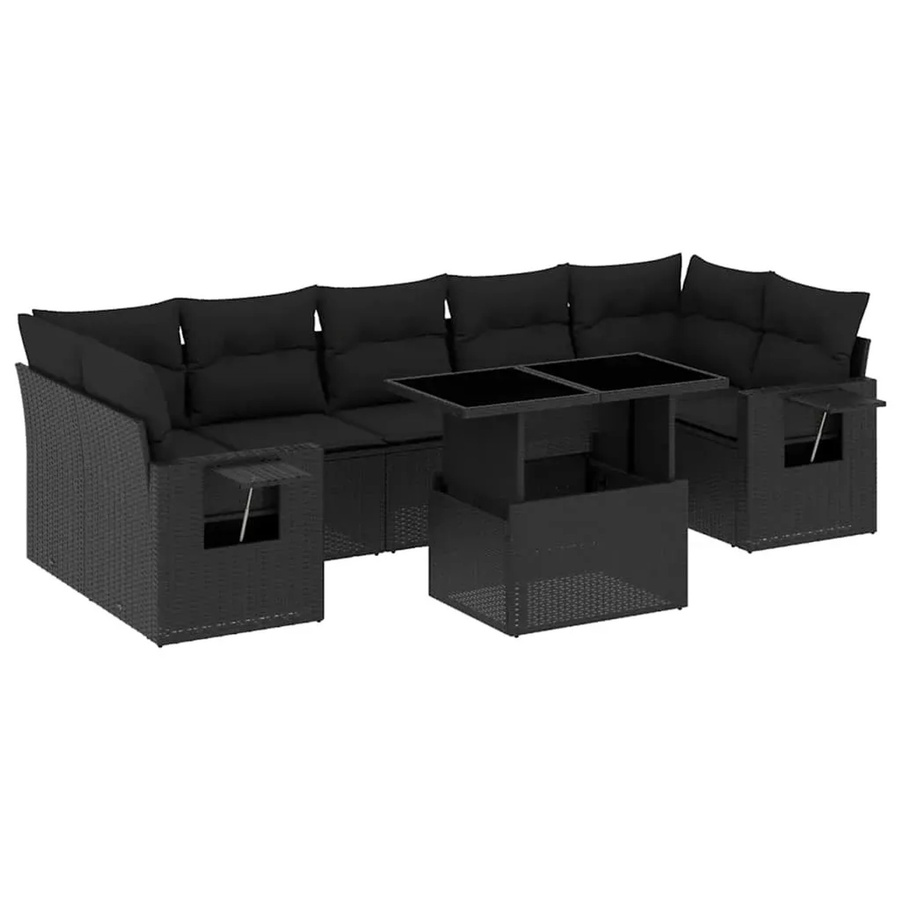 vidaXL 8-teilige Garten-Sofagarnitur aus Poly-Rattan mit Kissen in Schwarz - Bild 2