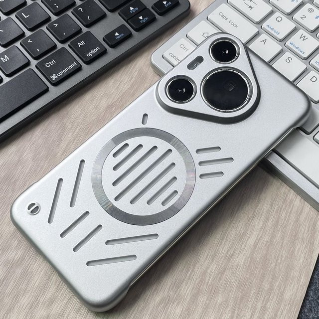 Magnetische und rahmenlose Schutzhülle für Huawei PURA 70, 80 Ultra und P60 Pro mit hohler Wärmeableitung und harter PC-Rückseite in Orange und Silver - Bild 1