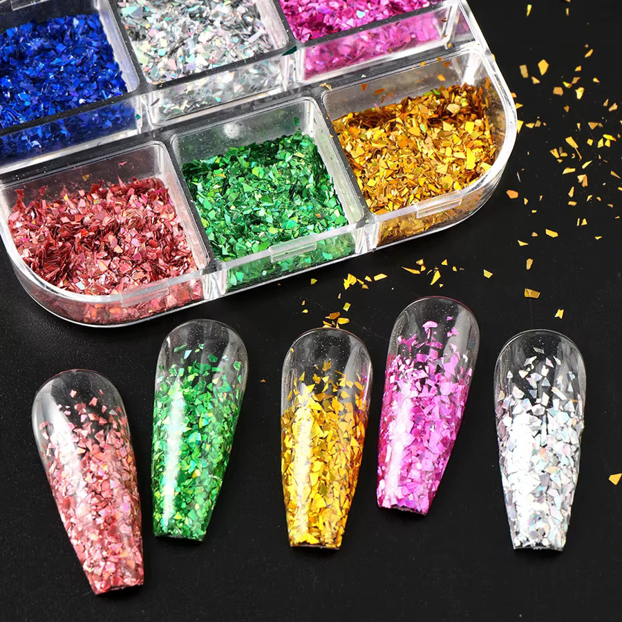 Full Beauty Nagelglitzer Flocken, 6er-Set, Silber Gold, Schimmernd - Bild 5