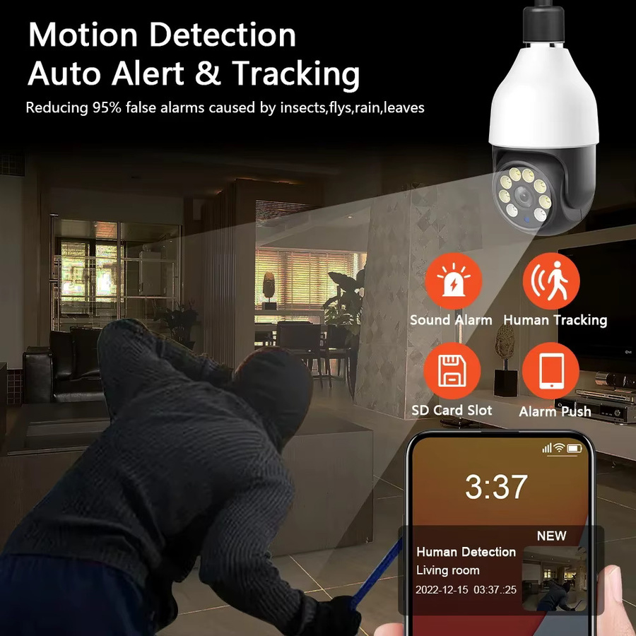 Tuya E27 Glühbirnen Kamera Outdoor 2K 5MP PTZ IP Sicherheit Kamera mit 5G WiFi, Nachtsicht und Personen-Tracking in Weiß - Bild 5