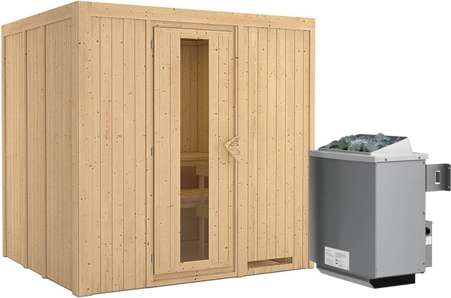 Karibu Sauna SODIN aus Fichte in Braun mit 9,0 kW Ofen, integrierter Steuerung und Energiespartür, B/T/H: 196 x 170 x 198 cm - Bild 1
