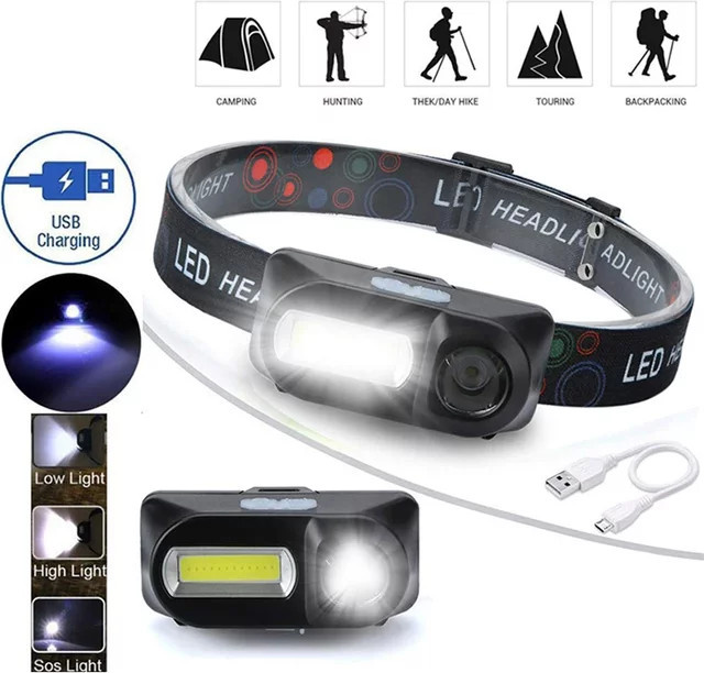 ESMARTER LED Scheinwerfer Mini XPE COB Kopf Lampe mit USB-Ladefunktion in Schwarz - Bild 1