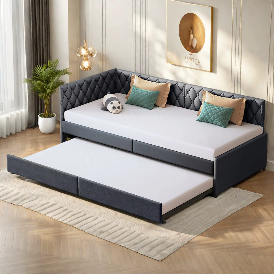 Comanlai Wohnzimmer-Schlafsofa mit Ausziehfunktion und Lattenrost aus Samt, B/T/H: 90 x 200 cm - Bild 3