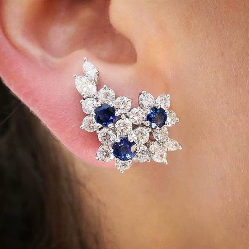 Huitan Ohrstecker, Blue Flower Design, Zirkonia, Damen - Bild 2