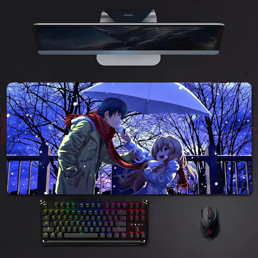 Anime Romance T-Toradora Gaming-Mauspad mit LockEdge, große Schreibtischunterlage in Schwarz und Multicolour - Bild 3