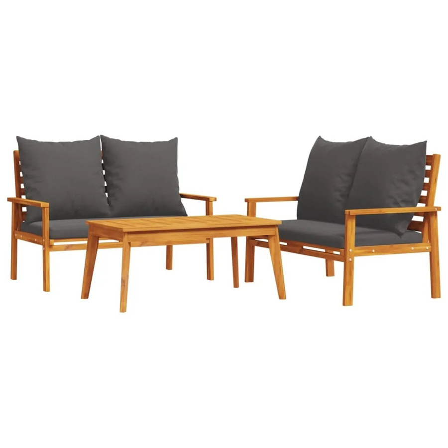 vidaXL 3-tlg Garten-Lounge-Set aus Massivholz Akazie mit Kissen in Braun und Grau - Bild 2