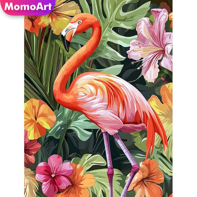 Momoart DIY Diamantmalerei Set Flamingo mit Blumen-Motiv, rundes Diamantmosaik in Multicolour für Kinder - Bild 1