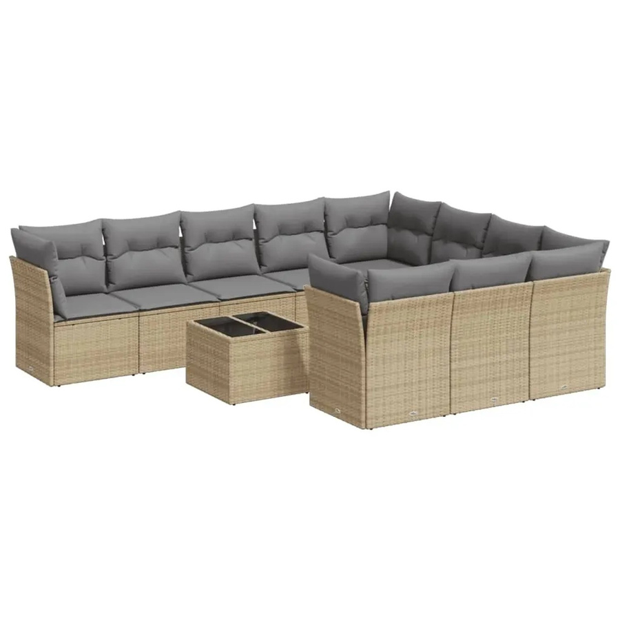 vidaXL 11-tlg Garten-Sofagarnitur aus Poly-Rattan in Beige-Grau mit Kissen und Stauraum - Bild 2