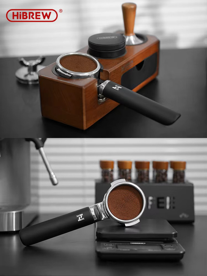 HiBREW V61 58 mm Espresso-Siebträger ohne Boden mit 2-in-1-Doppelauslauf und Filterkorb für H21-Espressomaschinen, Silber - Bild 4