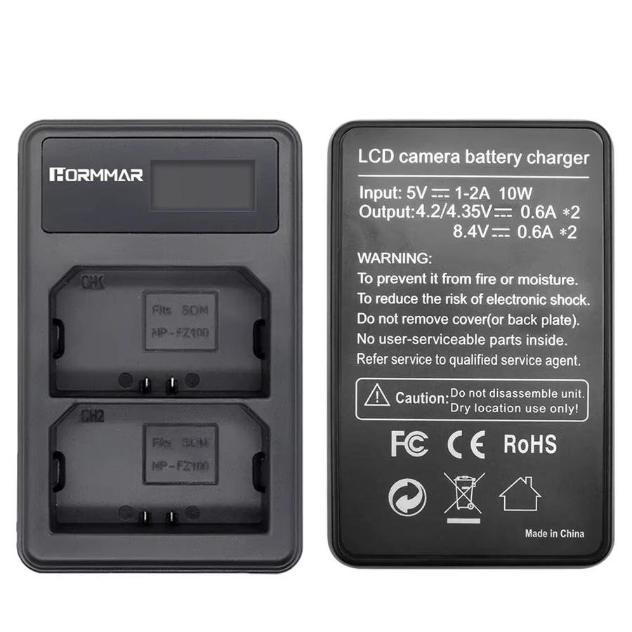 FZ100 Dual-Slot-Akkuladegerät von Sony mit USB-C und Micro-USB in Schwarz für Sony A7M3 A7M4 A7CR A7C II A9 II A9 III ZV-E1 ZV-E10 II Kameras - Bild 2