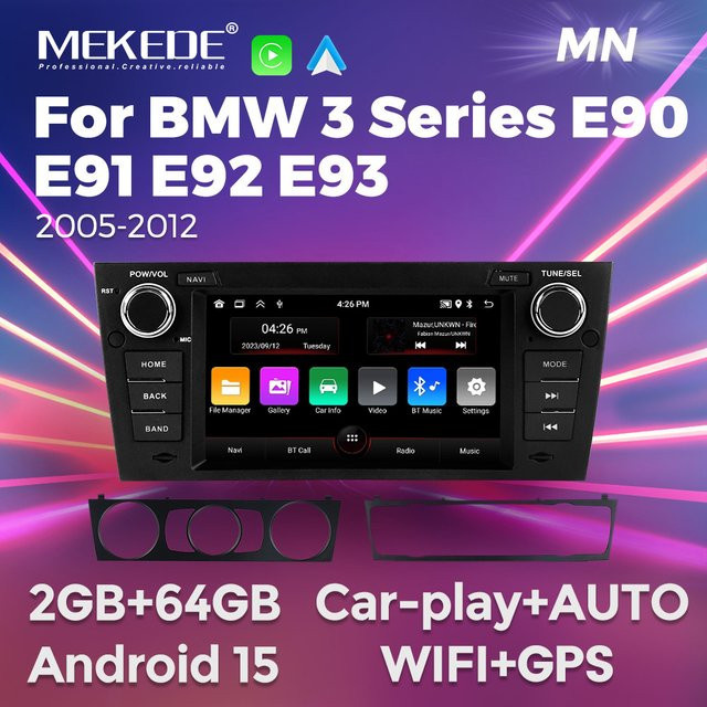 MEKEDE Android 15 Autoradio für BMW 3er-Serie E90 E91 E92 E93 mit GPS, WIFI und Carplay in Schwarz - Bild 1