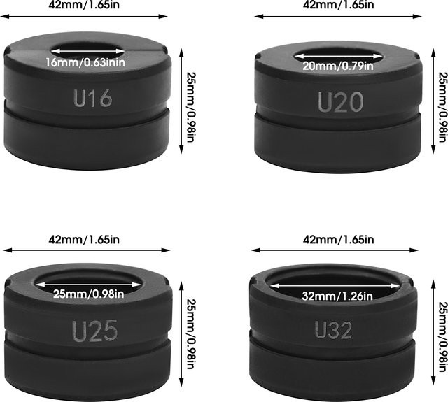 Bymaocar U-Typ Rohr-Crimpbacken Set für PEX und PB-Rohre, Druckrohr-Klemmbacken in den Größen 16 mm, 20 mm, 25 mm und 32 mm - Bild 1