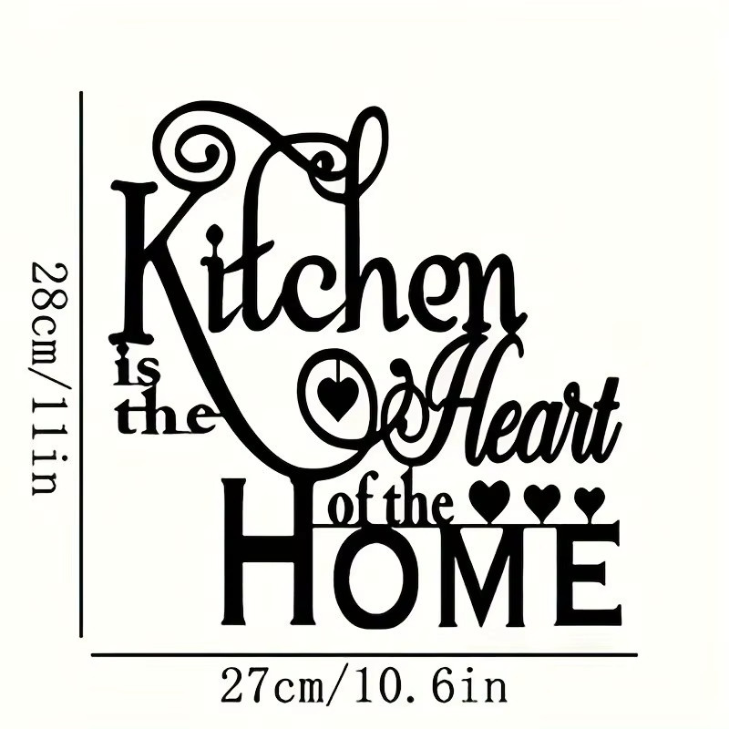 DDPNKL Retro-Wandkunst aus Metall Kitchen is the Heart of Home in Schwarz mit Herz-Design und Typografie - Bild 2