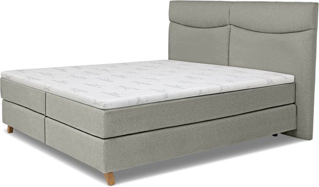 Boxspringbett SANSIBAR LIVING Langeoog in Grau mit Stoffbezug und Eiche, B/T: 160 x 200 cm - Bild 1