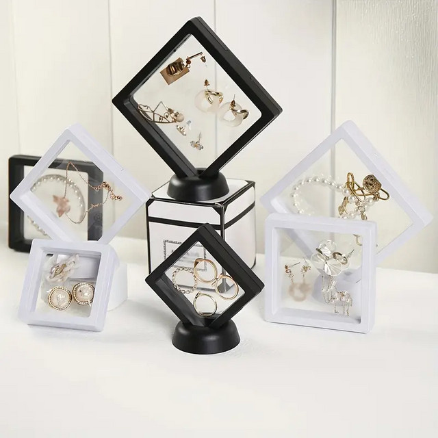 Multifunktionale Schmuck-Präsentationsbox aus Kunststoff für Ohrringe und Armbänder, transparent und schwarz, staubdicht - Bild 1