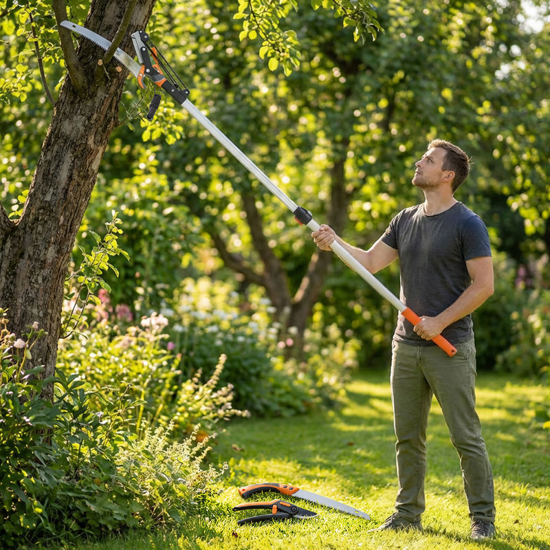 Outsunny 2-in-1 Gartensäge mit Teleskopstange aus Aluminium in Orange, Astsäge und Gartenschere mit Sicherheitsverschluss, Länge: 135-199 cm - Bild 2
