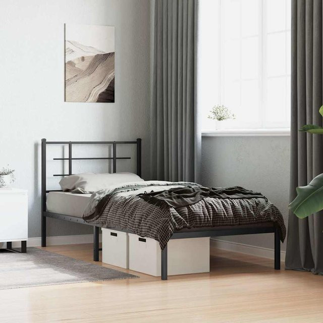 vidaXL Bettgestell aus Metall mit Kopfteil in Schwarz, B/T/H: 90 x 200 cm - Bild 2