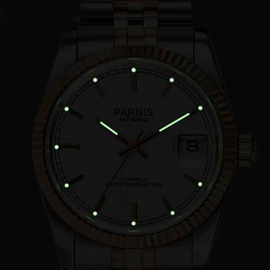 Parnis Automatik-Armbanduhr, Edelstahl, Silber, 36 mm, Unisex - Bild 3