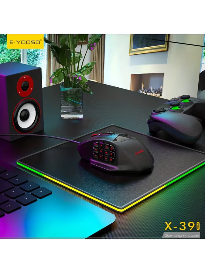 E-YOOSO X-39PRO Gaming-Maus mit optischem Sensor SG8960, ergonomische Esports-Maus mit seitlichen Tasten, Schwarz - Bild 4