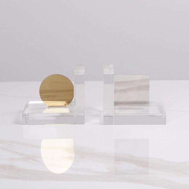 Moderne Kristall Buchstützen in geometrischem Design, transparente Tischdekoration für dein Zimmer oder Arbeitszimmer, B/T/H: 12 x 10 x 10 cm - Bild 1