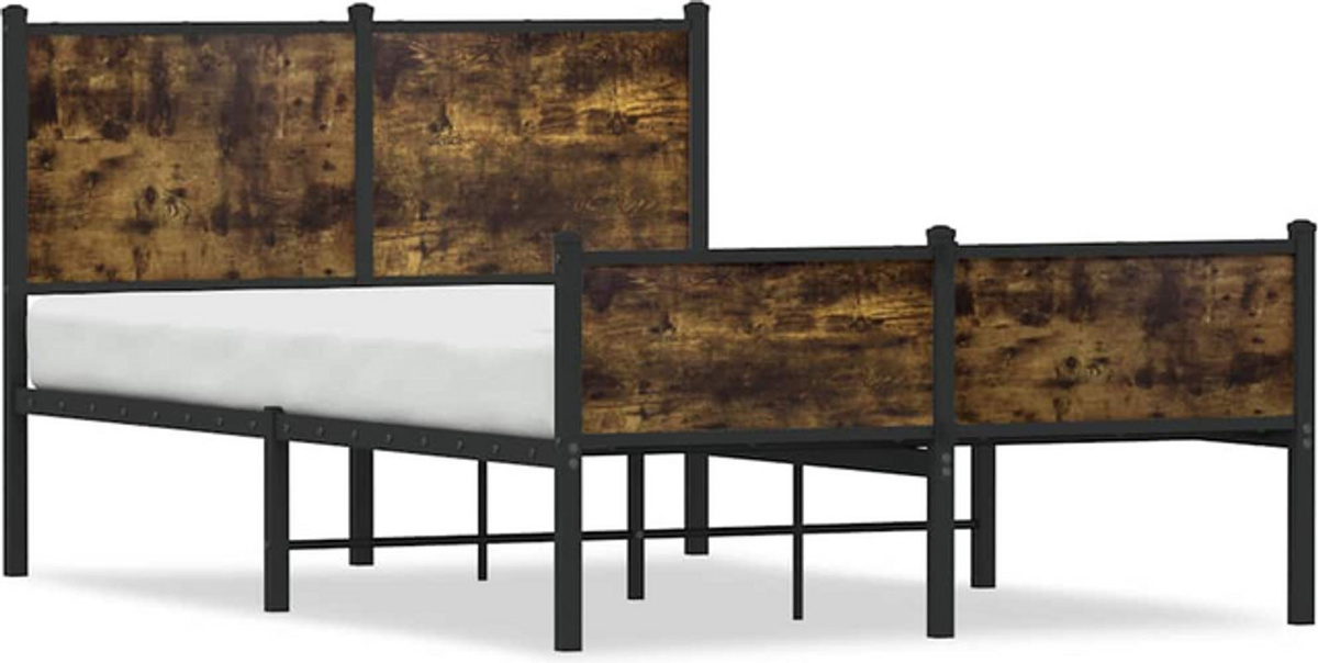 Metallbett Vidaxl aus Stahl in Räuchereiche Braun B/T/H: 120 x 200 cm ohne Matratze - Bild 1