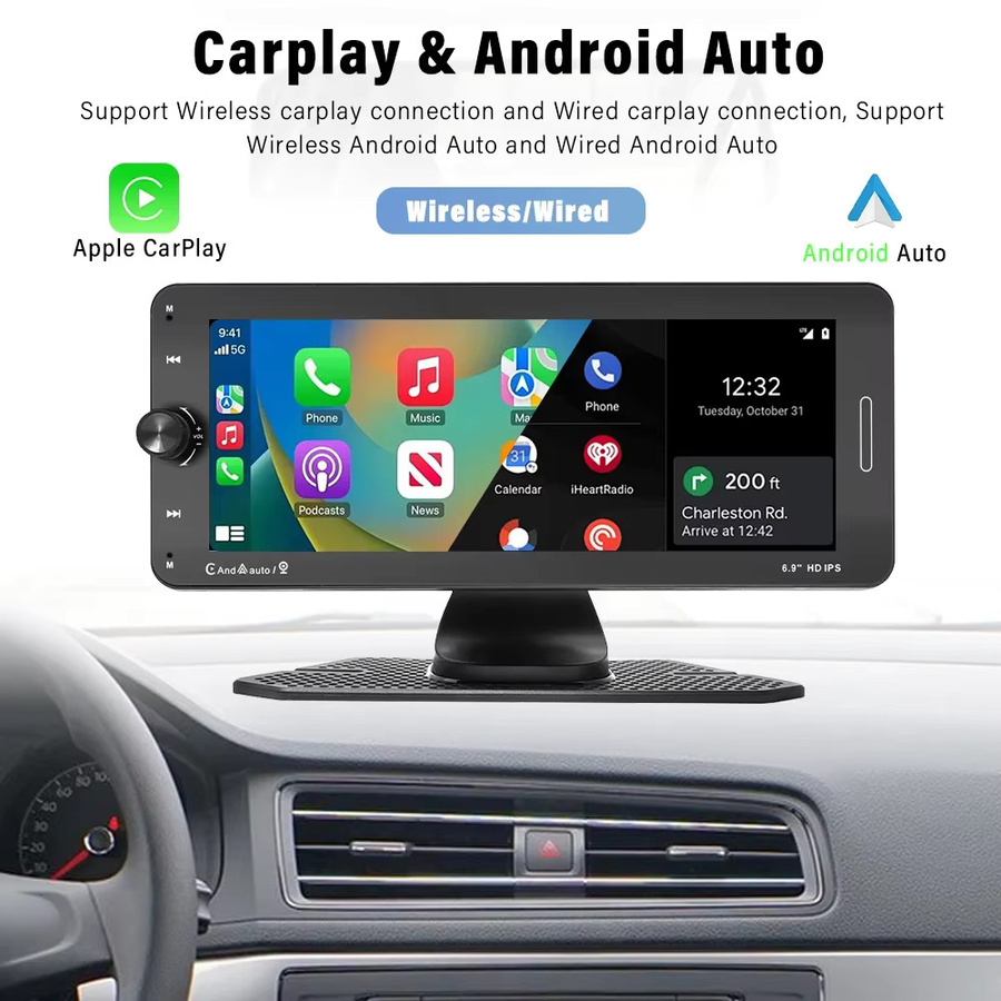 Universal 6,9 Zoll Auto Radio mit Apple CarPlay und Bluetooth, Drahtloser HD Touchscreen Multimedia Player mit Spiegel Link und FM Transmit, Schwarz - Bild 3