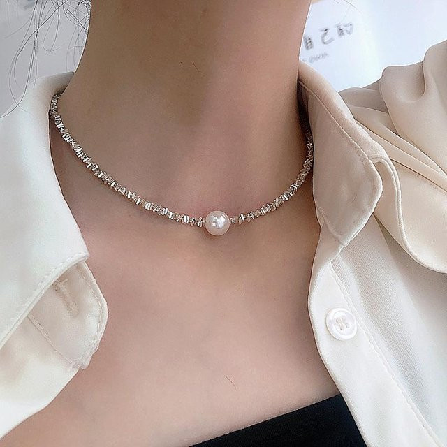 Choker-Halskette, Messing, Perle, Kristall, brown, Damen - Bild 1