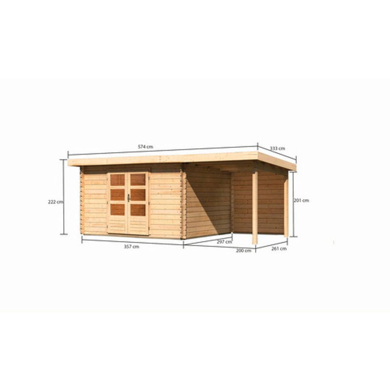 KARIBU Gartenhaus Bastrup aus Holz in Beige mit Anbaudach und Rückwand B/H/T: 539 x 222 x 297 cm - Bild 2