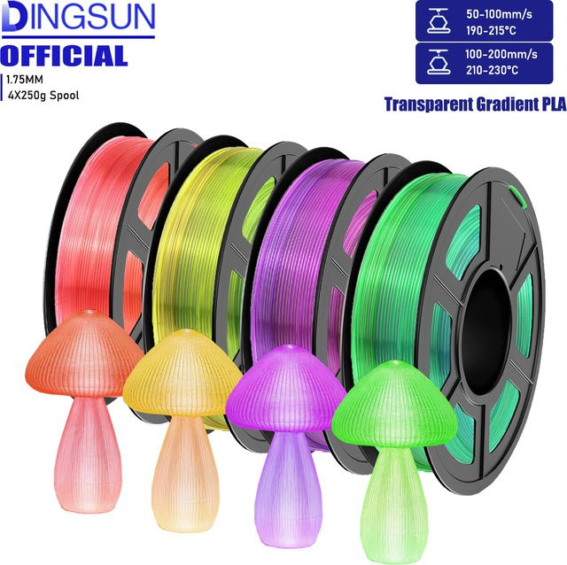 DINGSUN 3D-Druckfilament PLA Farbverlauf Transparent Mehrfarbig Grün 1,75mm für FDM-Drucker - Bild 1