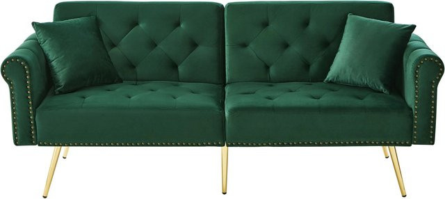 Merax Schlafsofa 2 Sitzer mit Samtbezug in Grün, verstellbares Sofa mit Massivholzrahmen und Schaumstoffpolsterung - Bild 1