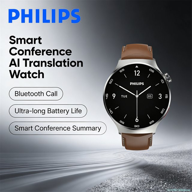 Philips VTR5206 VoiceTracer AI Smartwatch mit Echtzeit-Transkription für Android und iOS, Unisex, Silber/Braun - Bild 1