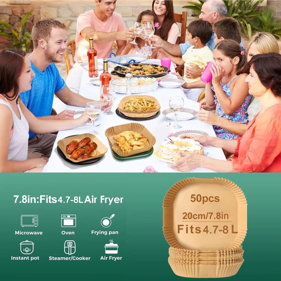 Quadratische Backpapierbögen aus Pergamentpapier für Ninja und COSORI Airfryer, braun, Breite: 20 cm - Bild 2