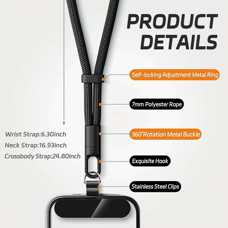 WSSHE Universelles Telefon-Lanyard mit Clip und 360 Grad drehbarem Anti-Drop Hals- und Umhängegurt, verstellbar, in Schwarz oder Lila - Bild 3