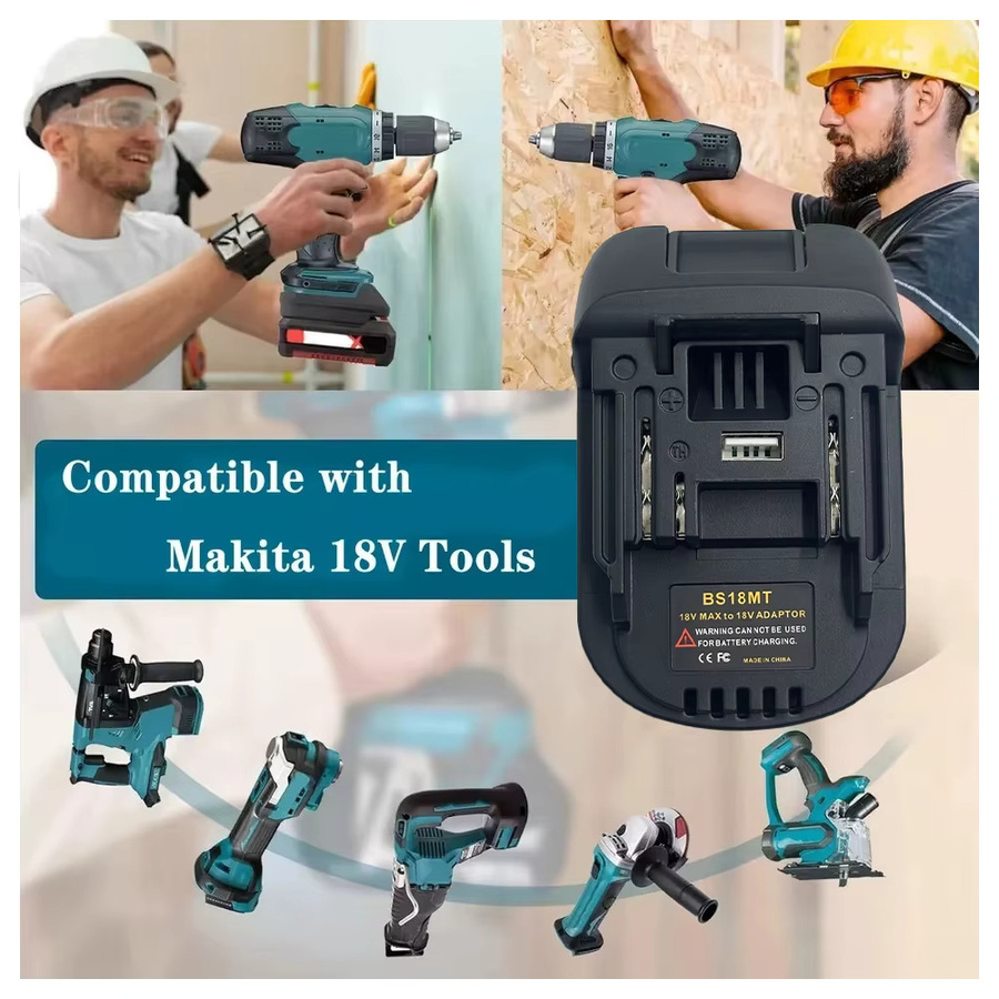 GiFi Power Akku-Adapter BS18MT mit USB-Ladebuchse für Bosch 18V Akku zur Konvertierung in Makita 18V BL1830, Schwarz - Bild 5