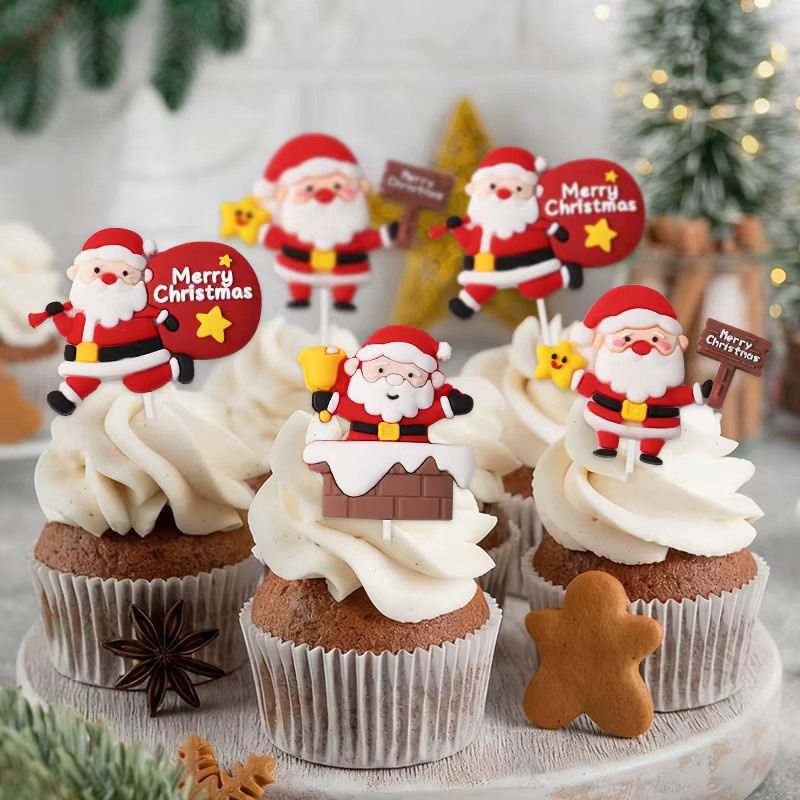 ZQNYCY Weihnachtliche Santa Claus Kuchen Topper Set in Multicolour für Cupcakes und Desserts - Bild 2