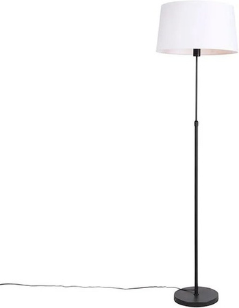 QAZQA Moderne Stehlampe aus schwarzem Metall mit weißem Leinenschirm, dimmbar und höhenverstellbar, Höhe: 143 cm