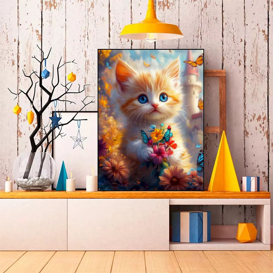 Potdemiel Diamantmalerei Katze Wandbild mit Strass Steinen in Multicolor für Schlafzimmer und Büro - Bild 2