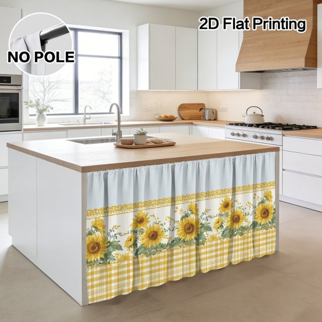 VIKAMA Küchenschrankvorhang mit Sonnenblumen-Design in Gelb Kariert als Sichtschutz für deine Schranktür - Bild 1