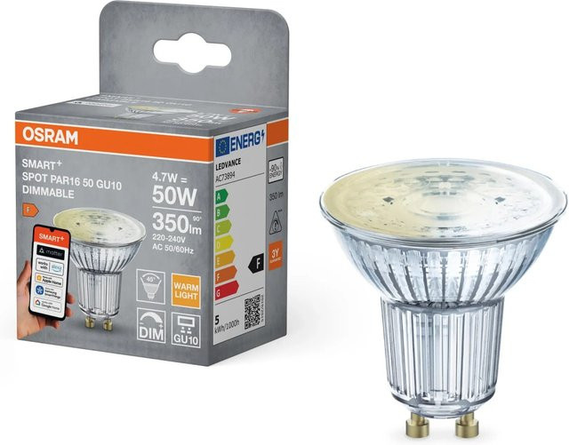 Osram Smart+ Matter LED Leuchtmittel GU10 Reflektorform PAR16, Warmweiß, 4,7 W, dimmbar - Bild 1