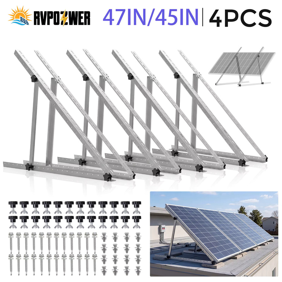 RVPOZWER 4er-Pack Verstellbare Solarpanel-Halterung in Silber, Hochleistungs-Neigungsbein-Montageständer für Dach, Wohnmobil, Wohnwagen und Boot - Bild 2
