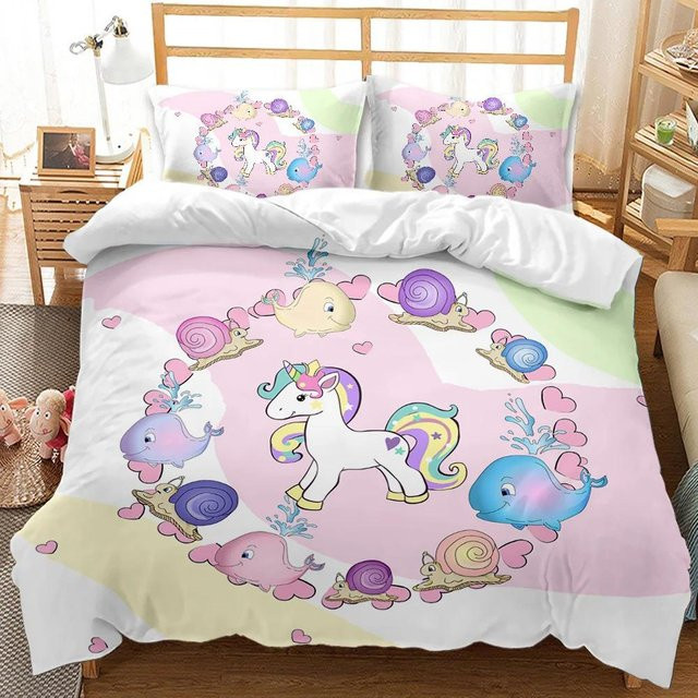 Einhorn Kinder Bettwäscheset mit 3D-Tierdruck in Rosa mit Reißverschluss, Größe: 228 x 228 cm - Bild 1