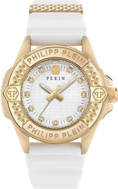 Philipp Plein Damenuhr, Quarz, Edelstahl, 38 mm, Silikon, Weiß, 5 ATM - Bild 1