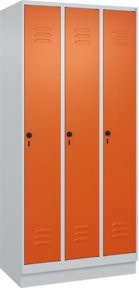 C+P Spind Classic PLUS Spind mit Sockel, 3 Abteile, Grau und Orange, mit Sicherheits-Drehriegel und 3 Garderobenhaken, H x B x T: 195 x 90 x 50 cm - Bild 1