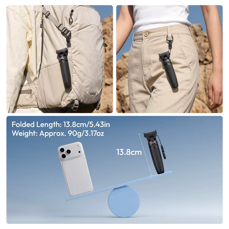 Ulanzi MT99 Mini-Stativ und Selfie-Stick mit magnetischem Schnappverschluss für DJI Osmo Action 6, Schwarz, 90g - Bild 5