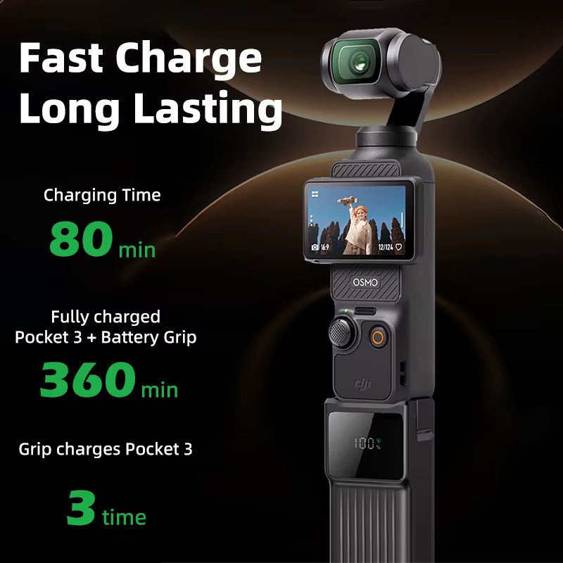 NOHON Akku-Griff für DJI Osmo Pocket 3/4 Powerbank mit 5000mAh und 22,5W PD Schnellladung in Schwarz - Bild 3