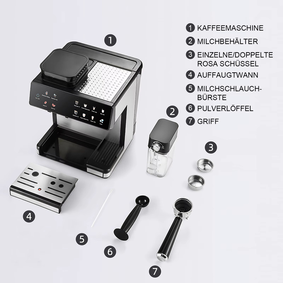Aiorber Kaffeevollautomat in Schwarz mit 1350W, Dual Boiler, Milchaufschäumer, Touchscreen und 2,7l Wassertank für Bohnen- und Pulverkaffee - Bild 6