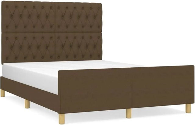 vidaXL Bettgestell mit Kopfteil aus massivem Lärchenholz und Stoff in Dunkelbraun B/T/H: 140 x 190 x 128 cm - Bild 1