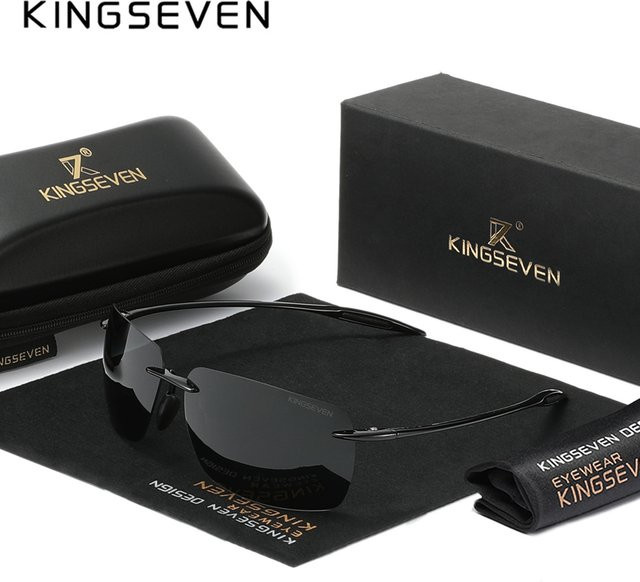 KINGSEVEN Sonnenbrille randlos, Rechteck, Unisex, Metall, schwarz - Bild 1