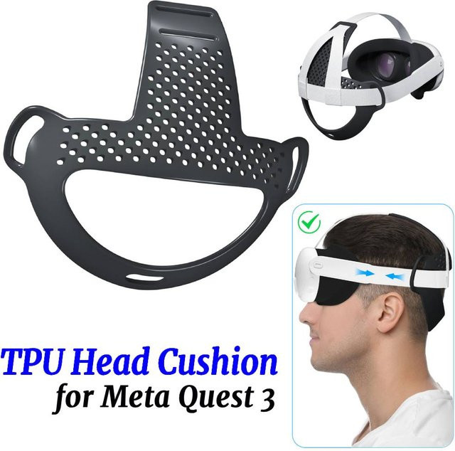 Shunmaii TPU-Kopfgurtpolster in Schwarz als Ersatz-Kopfkissen für das Meta Quest 3 VR-Headset zur Druckreduzierung - Bild 1